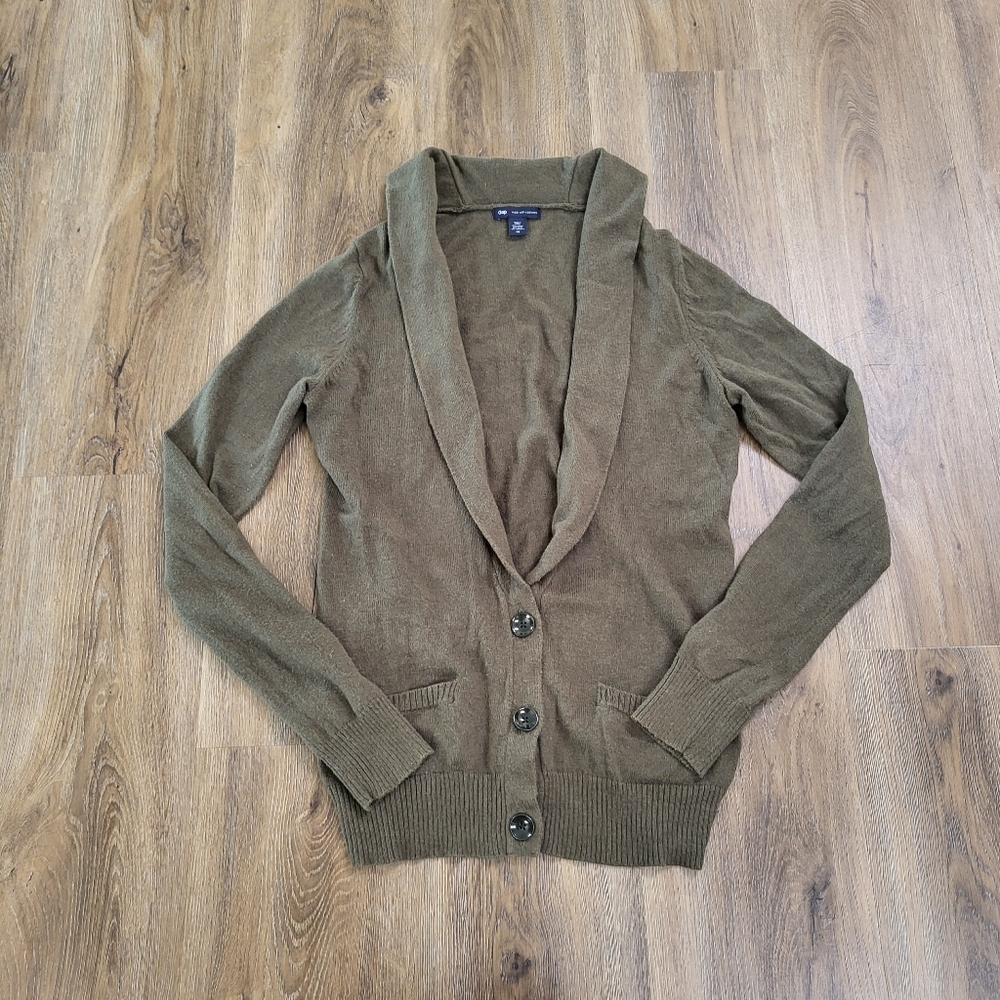 Gap Sweater Women's XS Forest Green Cashmere Blend Cardigan Outdoors Preppy
